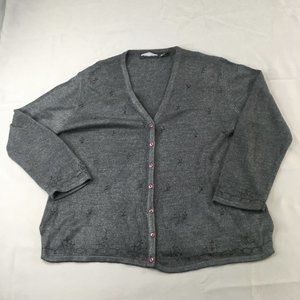 World Republic‎ Cardiga Sweater Womens Large Gray Embroidered 21" Sleeves #0842